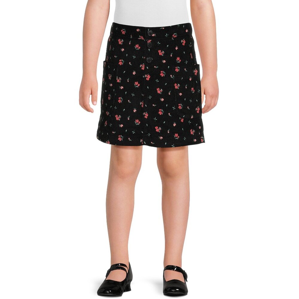 Wonder Nation Girl's L Corduroy Floral Mini Skirt SIZE 10-12 PLUS Black NEW